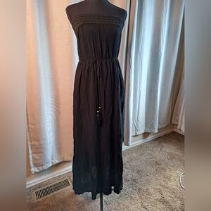 Black strapless peasant dress